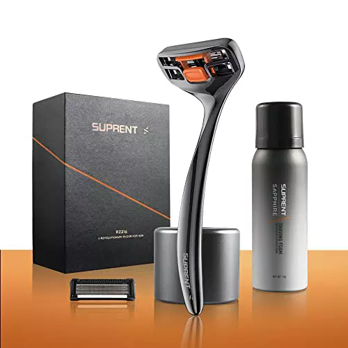 SUPRENT Rasoio da Uomo - Lama 2x3 Matrix Tech, Kit Rasoio da Barba Angolo Dorato 38