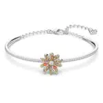 Swarovski Eternal Flower Braccialetto Rigido, Placcato Misto in Tonalità Rodio con Fiore e Pavé di Cristalli Swarovski