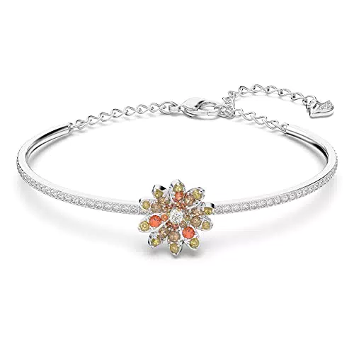 Swarovski Eternal Flower Braccialetto Rigido, Placcato Misto in Tonalità Rodio con Fiore e Pavé di Cristalli Swarovski