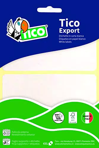 Tico Etichette adesive bianche in bustina, 44x28mm, 12 etichette per foglio, 10 fogli