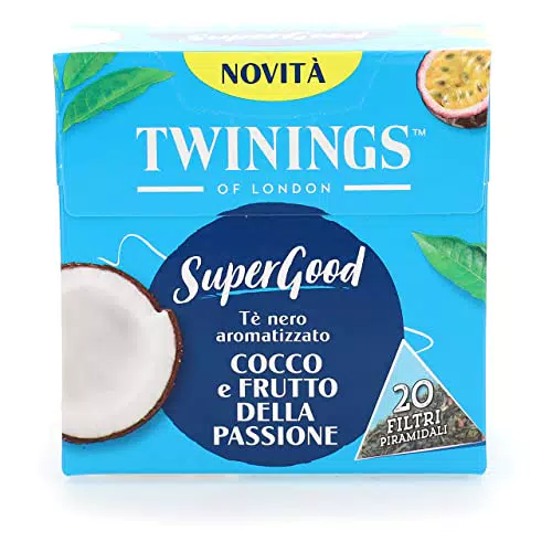 Twinings SuperGood, Tè Nero Aromatizzato al Cocco e Frutto della Passione, 1 Confezione da 20 Filtri
