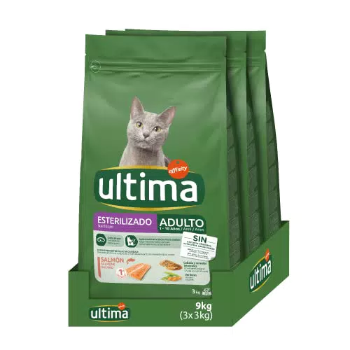 Ultima Cibo per Gatti Adulti Sterilizzati con Salmoni - 3 x 3kg: Total 9kg