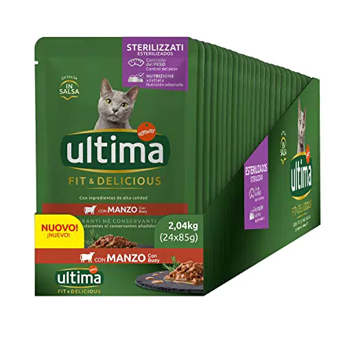 Ultima Cibo Umido per Gatti Fit & Delicious con Manzo: 24 Buste da 85g