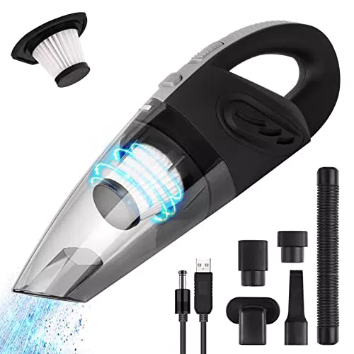 URAQT Aspirabriciole Senza Fili Potente, 4500PA 12V 120W Aspirabriciole per Auto con Ricarica Rapida USB