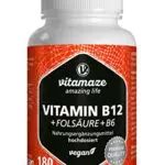 Vitamina B12 ad alto Dosaggio Metilcobalamina con Acido Folico + Vitamina B6, 180 Compresse