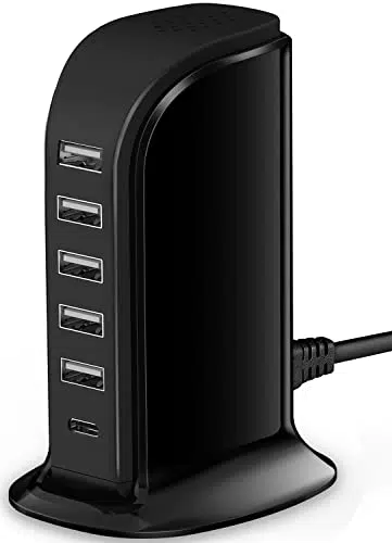 Wolee - Caricatore USB Multiplo con 5 Porte USB-A e 1 Porta USB-C 3A