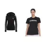 adidas Essentials Full, Felpa con Cappuccio E t-shirt Donna, Nero Bianco, M