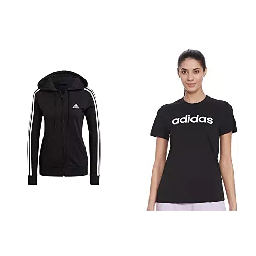 adidas Essentials Full, Felpa con Cappuccio E t-shirt Donna, Nero Bianco, M