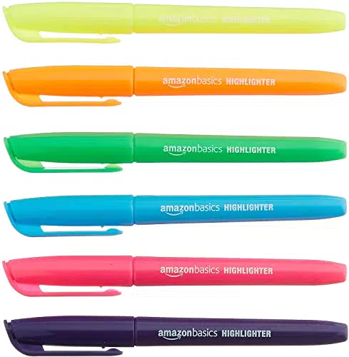 Amazon Basics - Evidenziatori, colori vivaci assortiti, confezione da 12