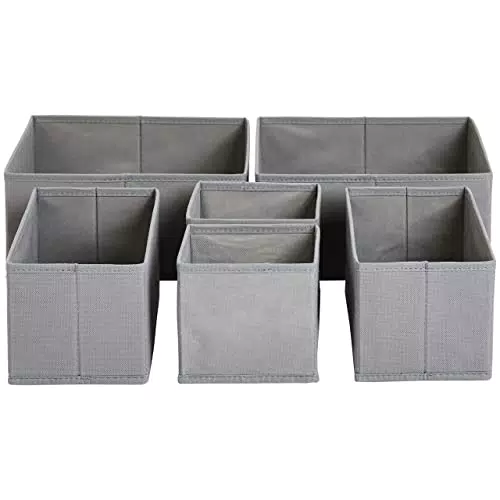 Amazon Basics - Organizer in tessuto per cassetto, Set di 6, grigio