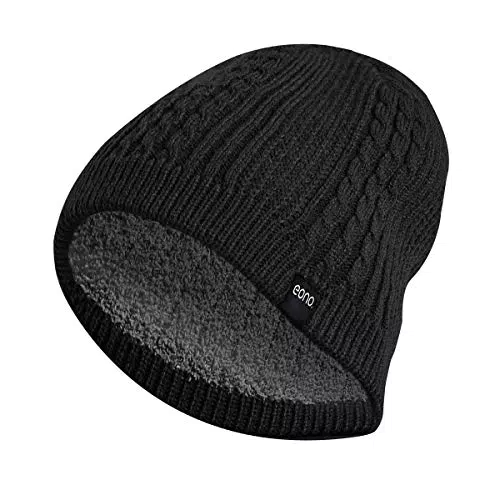Amazon Brand - Cappello Invernale unisex in Maglia Morbido e Confortevole (Nero - Fodera in Pile)