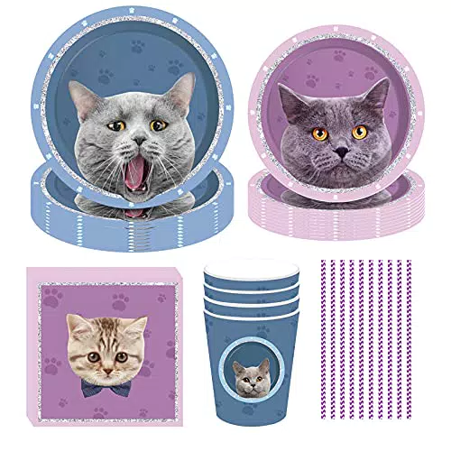 Amycute Set di stoviglie per feste con gattini, 69 pezzi
