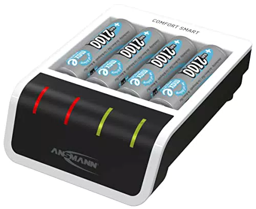 Ansmann Caricabatterie con 4 batterie AA da 2100 mAh Caricabatterie automatico con tecnologia di ricarica Perfect-7 e modalità di ripresa Comfort Smart