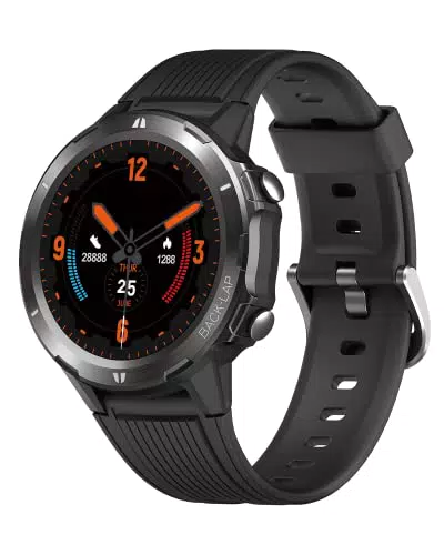 ASIAMENG Smartwatch Uomo Rotondo Grande Orologio Sportive Contapassi Cardiofrequenzimetro per Android iOS Orologio Bluetooth Fitness Impermeabile IP68 Notifiche Cronometro 12 modalità Sport Metallo