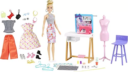 Barbie-Playset Atelier con Bambola Barbie Stilista, Outfit alla Moda