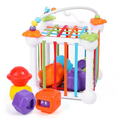 BBLIKE Activity Cubes Montessori Giocattoli, Baby Sorter Toy Cubo colorato e 6 PCS Multi Sensory Shape