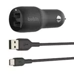 Belkin Boost Charge Doppio Caricabatteria da Auto USB da 24 W + Cavo da USB-A a USB-C