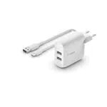 Belkin Caricabatteria doppio da Parete + Cavo da USB-A a USB-C