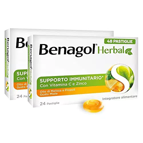 Benagol Herbal Gusto Miele, Integratore Alimentare, 24+24 Pastiglie