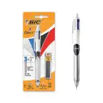 BIC 4 Colori Penne a Sfera a Scatto, Confezione da 1 Penna + 12 Ricariche Mine HB da 0.7 mm