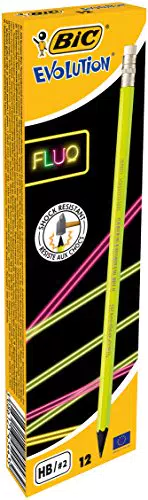 BIC 942882 Fluo matita Evolution Fluo, HB con gomma gambo 4 colori assortiti