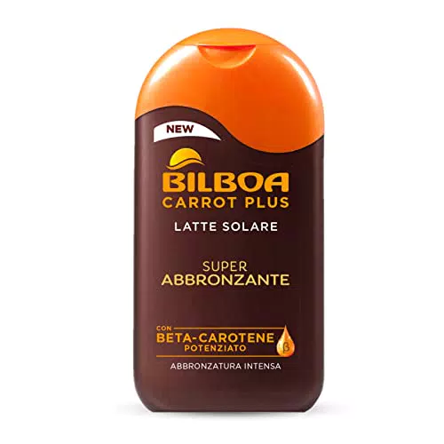 Bilboa Carrot Plus, Latte Solare Super Abbronzante, con Betacarotene e Burro di Karità per una Abbronzatura Intensa e Duratura