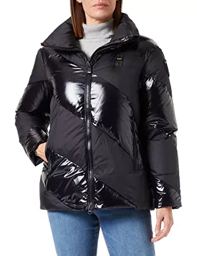 Blauer Giacchetto Corto Imbottito in Piuma da donna, Nero, L