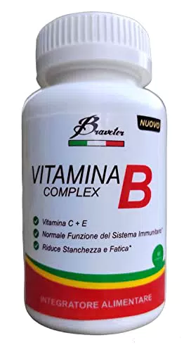 Braveter Vitamina B COMPLEX Integratore Vitamina B12 B6 B1 B 8 E Acido Folico Vitamina B C + E 60 Compresse