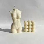 Candela in cera di soia profumata a forma di cubo e donna per aromaterapia