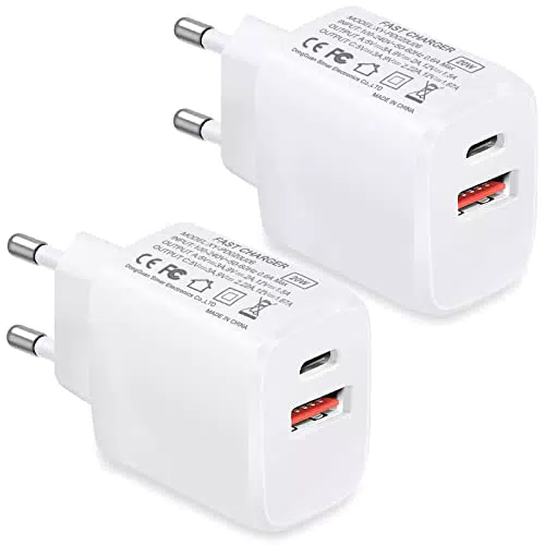 Caricabatterie da parete USB C e A a 2 porte, spina adattatore di alimentazione di tipo C da 20 W compatibile con iPhone 14/13/12/11/Pro MAX/Mini/XS/XR/X