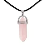Ciondolo in pietra naturale a forma di punta, include una catena di filo cerato nero da 45 cm, Pietra Quarzo rosa