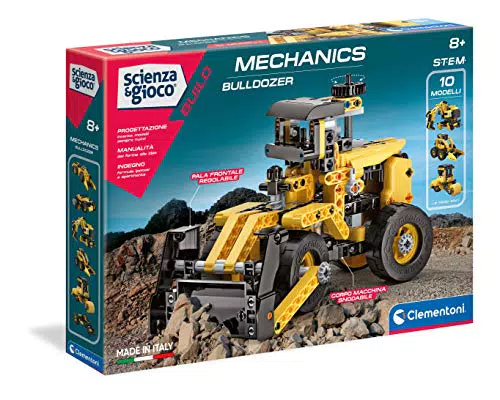 Clementoni - 19139 - Laboratorio Di Meccanica - Buldozzer - Made In Italy - Set Costruzioni Per Bambini 8 Anni - Gioco Scientifico