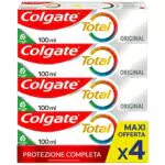 Colgate Dentifricio con Ingredienti Antibatterici Total Original 4 Confezioni da 100 ml I 24h di Protezione di Denti