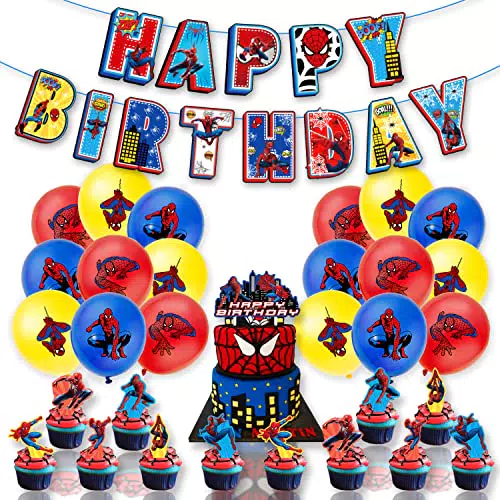 Compleanno Spiderman Palloncini Spider Man Compleanno Striscioni Decorazioni Spiderman Compleanno Torta per Ragazze Ragazzi Spiderman Decorativi per Compleanno Forniture per Feste di Compleanno
