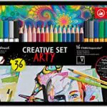 Creative Set STABILO ARTY - STABILO point 88, Pen 68 brush & aquacolor - Scatola in metallo da 36 - 12 fineliner point 88