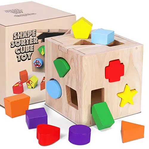 Cubic Shape Sorter Giocattolo di Legno, Montessori Educativi