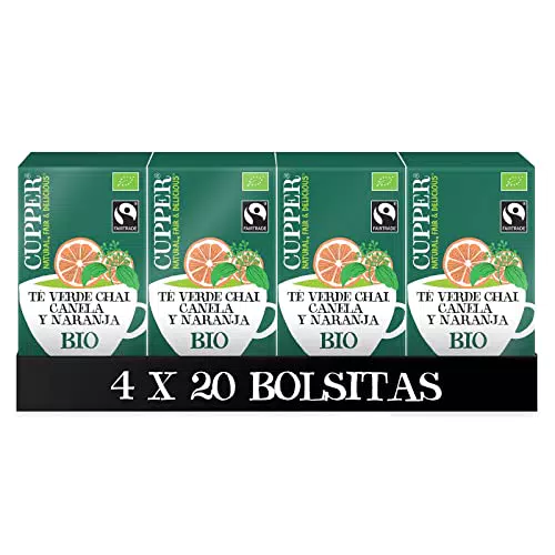 Cupper Tè Verde Chai Biologico Fairtrade, 80 bustine di tè