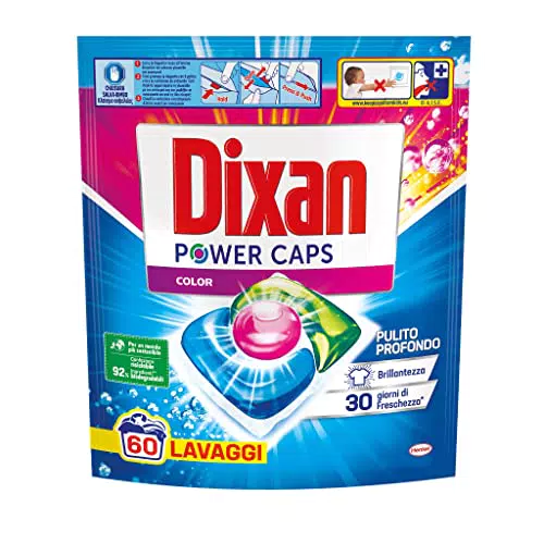 Dixan Power Caps Color, Detersivo Lavatrice in Capsule, 60 lavaggi