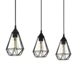 EGLO Lampada a sospensione Tarbes nera vintage, lampada a sospensione da sala da pranzo a tre punti luce in look retrò
