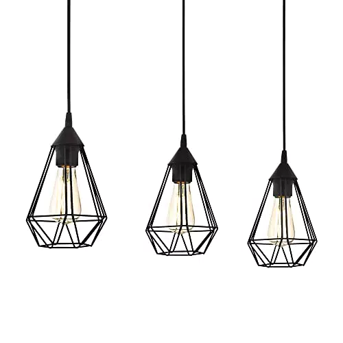 EGLO Lampada a sospensione Tarbes nera vintage, lampada a sospensione da sala da pranzo a tre punti luce in look retrò