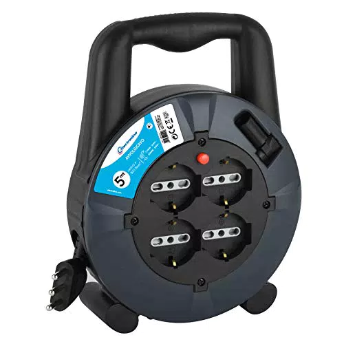 Electraline 49025 Prolunga Elettrica con Avvolgicavo 5 mt