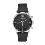 Emporio Armani Orologio Uomo, movimento cronografo, cassa 43 mm in acciaio inox argento con cinturino in pelle