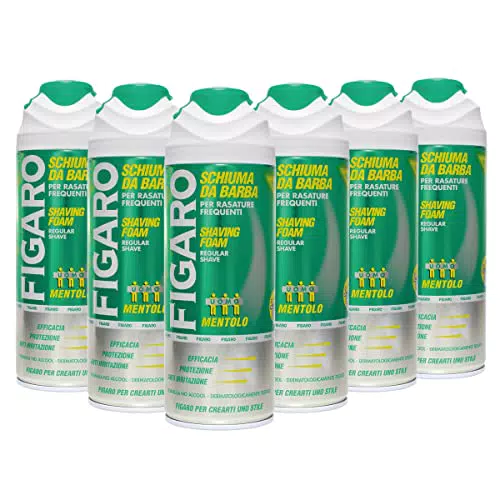 FIGARO Schiuma Da Barba MENTOLO - Per Rasature Frequenti - Schiuma Barba Delicata e Confortevole - 400ml - CONFEZIONE 6 PEZZI