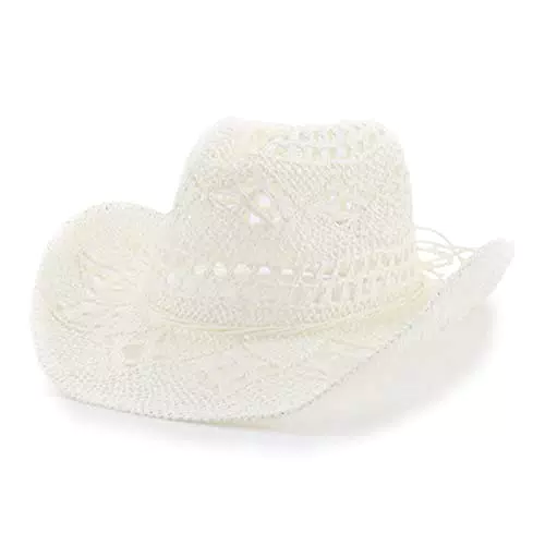 FLOSHO Cappello di Paglia da Cowboy A Tesa Arrotolata Lavorato A Mano
