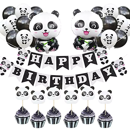 Forniture per Decorazioni per Feste Panda, Striscioni Buon Compleanno Palloncini in Lattice a Tema Panda Decorazione Della Torta per Panda Bear Baby Shower Decorazioni