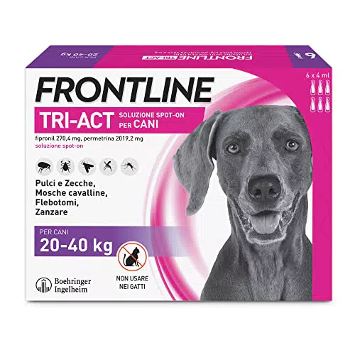 FRONTLINE Triact, 6 Pipette, Cane L, Antiparassitario per Cani e Cuccioli di Lunga Durata
