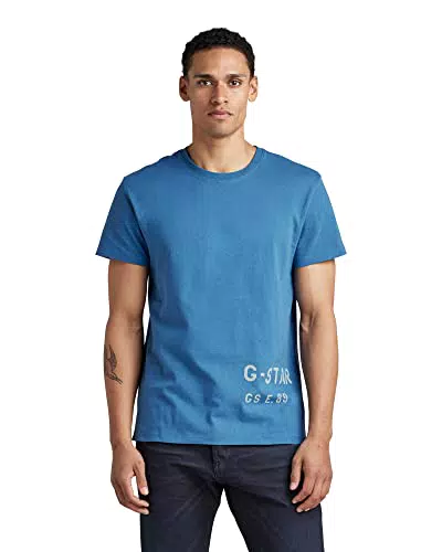 G-STAR RAW Stencil Front Back Graphic T-Shirt Uomo, Blu