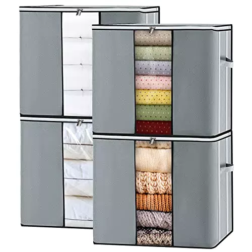 GoMaihe 4 PCS Scatole per Armadio Salvaspazio, Scatole per Vestiti Porta Abiti Grande capacità Contenitori con Manico