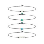 Happyyami - Collana girocollo in pelle, 4 pezzi, con pietre preziose turchesi