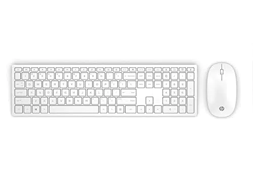 HP - PC Pavilion 800 Tastiera e Mouse Wireless, Tre Zone Tasti Freccia e Tastierino Numerico, Indicatore Led Maiuscole, Silenziosa e Reattiva, Ricevitore USB Incluso, Layout Italiano, Bianco